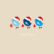 3 Blue Flying Birds Holding Christmas Symbols