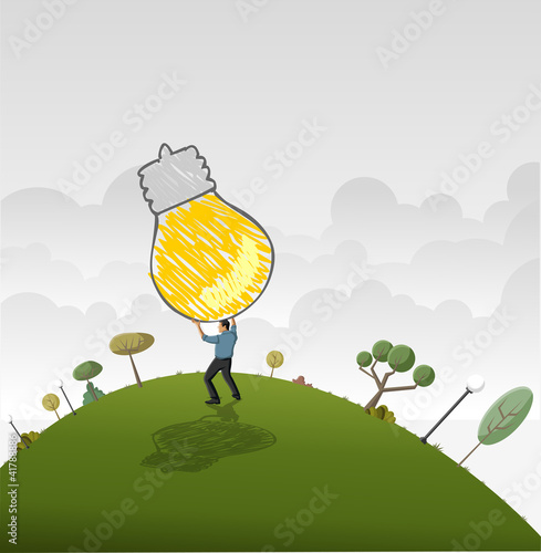 Vector: Business man changing big light bulb. Idea. Business man changing big light bulb. Idea.