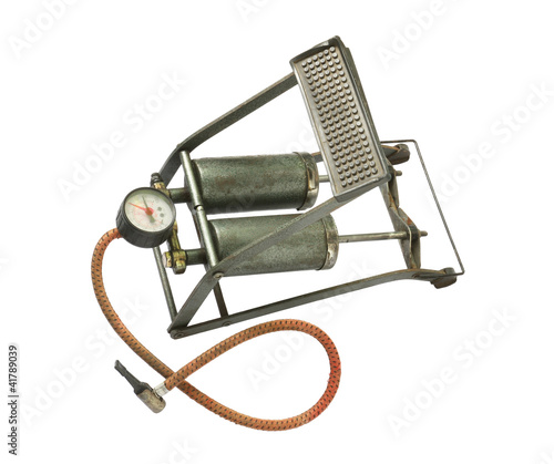 Photo: Dirty foot pump isolated on white background Dirty foot pump isolated on white background