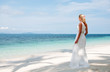 Beautiful bride  on tropical sea side background