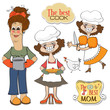 Vector: three funny cooks items set isolated on white background three funny cooks items set isolated on white background