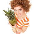 fun woman with pineapple on the white background fun woman with pineapple on the white background