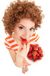 Fun woman with strawberry on the white background Fun woman with strawberry on the white background