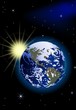 Vector: Planet earth with sunrise in space Planet earth with sunrise in space