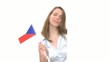 Video: Woman shows Flag with Copyspace Woman shows Flag with Copyspace
