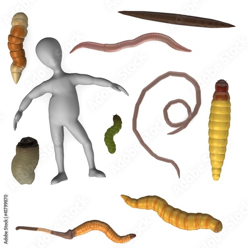 Illustration: 3d render of cartoon character with worm 3d render of cartoon character with worm
