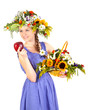 eautiful girl with flowers and apples