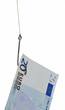 money on hook in white background