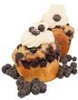 Two creamy muffins with blueberries over the white background Two creamy muffins with blueberries over the white background