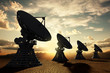 Radiotelescopes silouette at sunset
