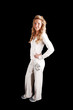 Blond girl standing.