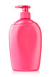Red plastic bottle with liquid soap