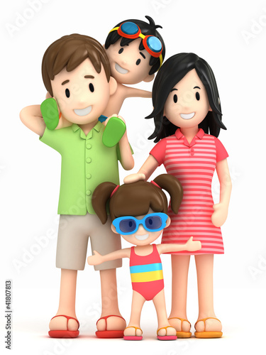 Illustration: 3d render of a family in swim wear 3d render of a family in swim wear