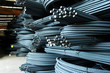 Steel rods or bars used to reinforce concrete, in warehouse