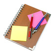 Photo: Notepad and pens. Notepad and pens.