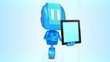 Blue robot with tablet pc