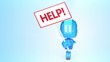Blue robot with help sign