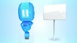 Blue robot with blank sign