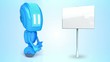 Blue robot with blank sign