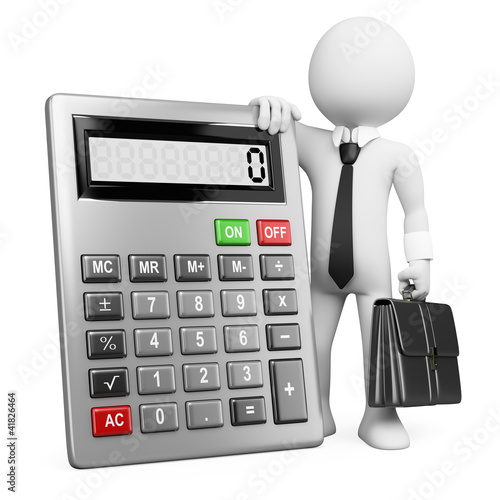 Illustration: 3d business white people. Businessman with calculator. 3d business white people. Businessman with calculator.