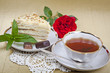 Mint tea and cake on a lace napkin