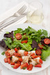 boiled fish with sauce and vegetable salad