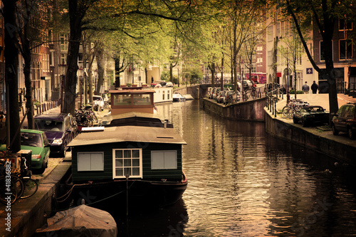 Photo: Amsterdam. Romantic canal, boats. Amsterdam. Romantic canal, boats.