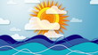 Animation of sky with rotating sun,  moving clouds & waves..