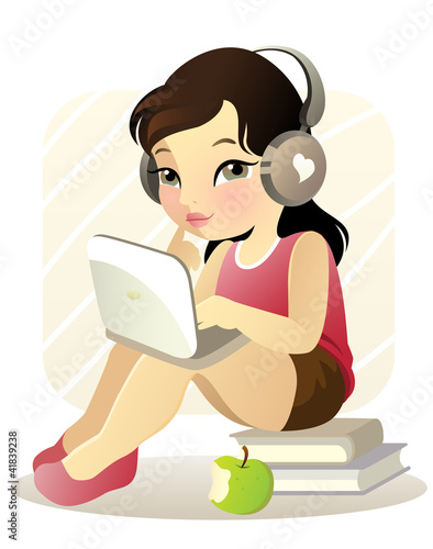 Vector: Young girl with laptop Young girl with laptop