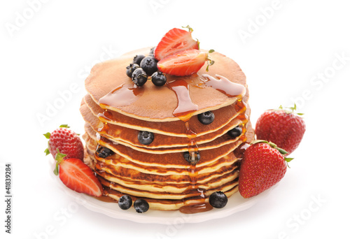 Photo: Pancakes with strawberry and blueberries Pancakes with strawberry and blueberries