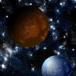 Blue planet with red moon Blue planet with red moon