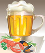 Vector: Glass of beer with seafood Glass of beer with seafood