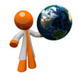 Environmental scientist holding a globe