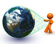 3d Orange Man Pulling Giant Globe
