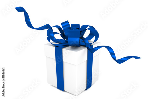 Illustration: weisses Geschenk mit blauer Schleife weisses Geschenk mit blauer Schleife