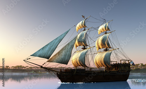 Illustration: Sailboat in the sea. Sailboat in the sea.