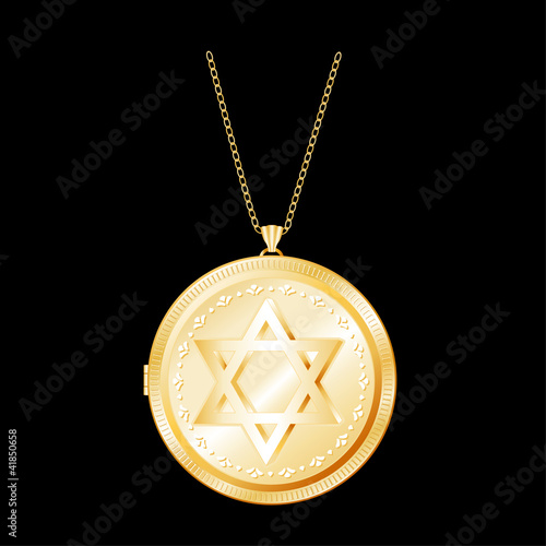 Vector: Vintage Star of David Engraved Gold Locket, chain necklace Vintage Star of David Engraved Gold Locket, chain necklace