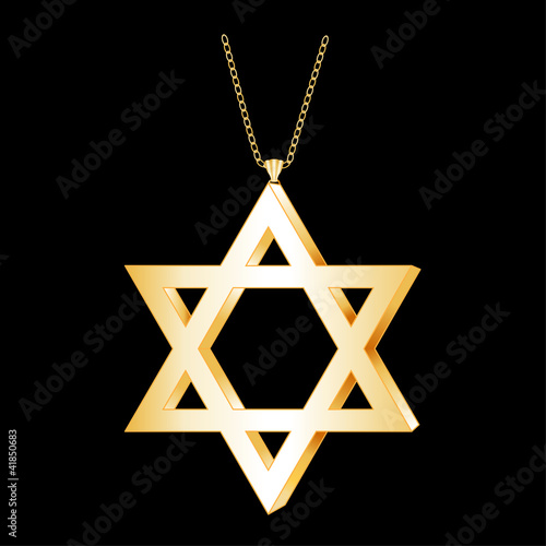 Vector: Gold Star of David Pendant, chain necklace, isolated on black Gold Star of David Pendant, chain necklace, isolated on black