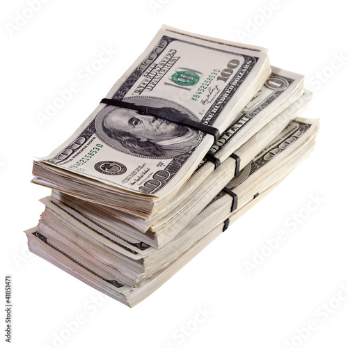 Photo: bundles of US dollars. Isolated on white bundles of US dollars. Isolated on white