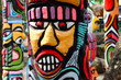 close up of a colorful totem . close up of a colorful totem .