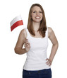 Attractive woman shows flag of Poland and smiles