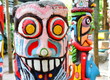 close up of a colorful totem . close up of a colorful totem .
