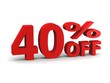 forty percent off in red 3d letters