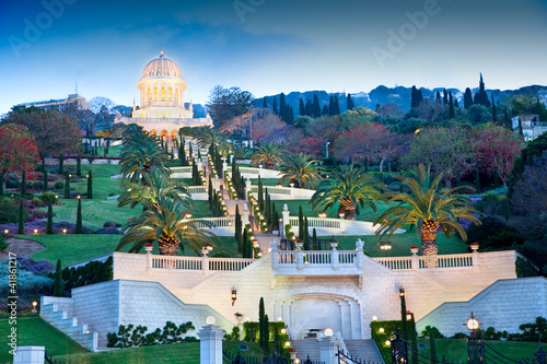 Photo: Night view on Bahai Gardens. Israel. Night view on Bahai Gardens. Israel.