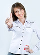Successful business woman. Isolated over gray background