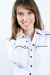 Successful business woman. Isolated over gray background