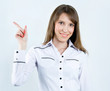 Successful business woman. Isolated over gray background