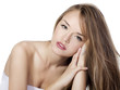 Sensual woman model with  straight long blond hair over white