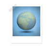Earth globes by cork board instant film on isolate background