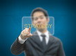 Business man concept hand pointing strategy word